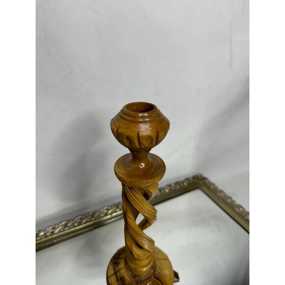 Vintage Hand Carved Olive Wood Open Spiral Candlesticks Candle Holders - Picture 3 of 9